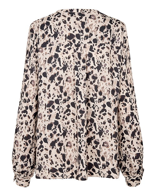 Blus Nadia v-ringad beige/svart mönstrad - 2