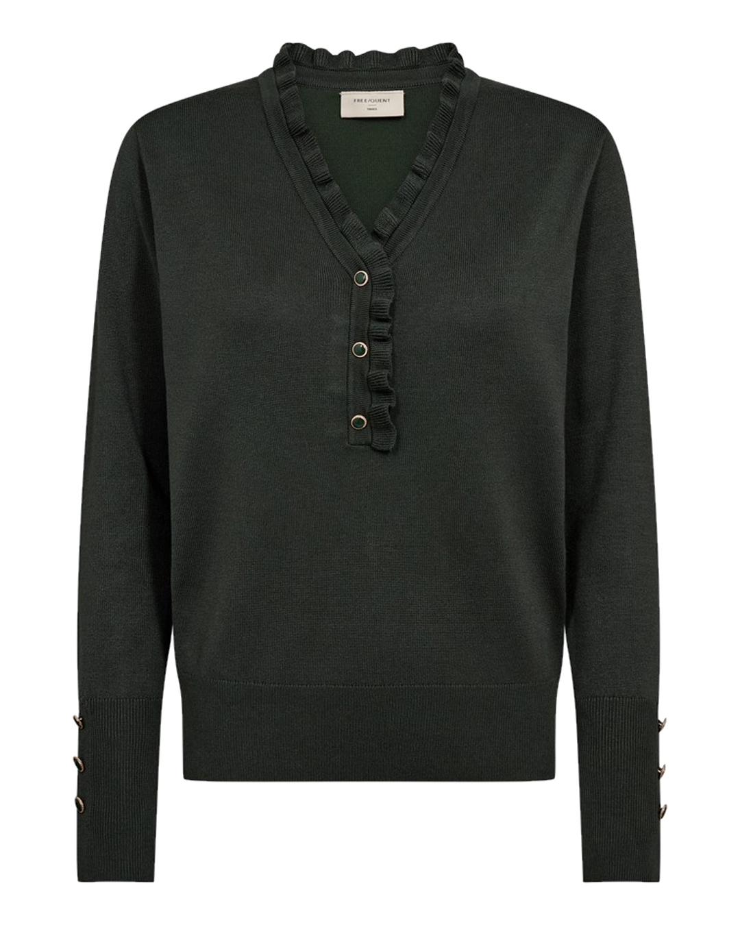 Jumper Katie v-ringad med knappar dark forest mossgrön