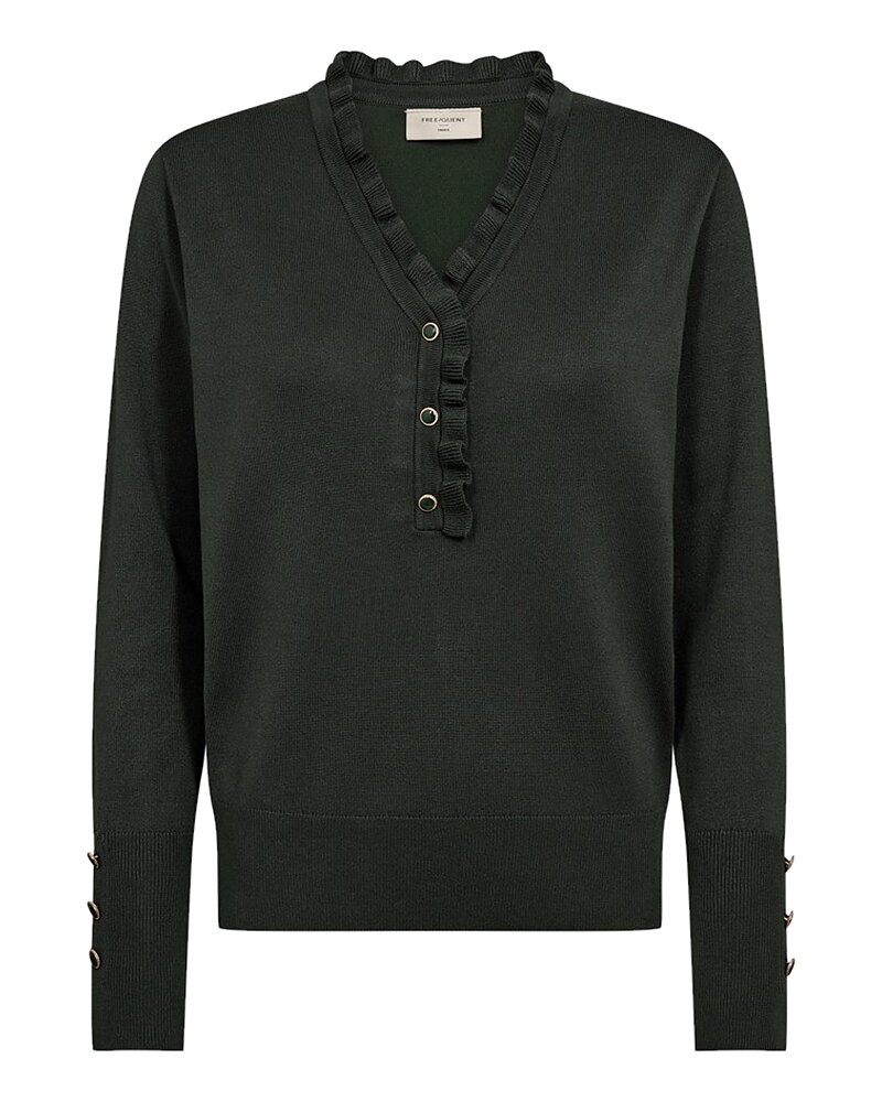 Jumper Katie v-ringad med knappar dark forest mossgrön