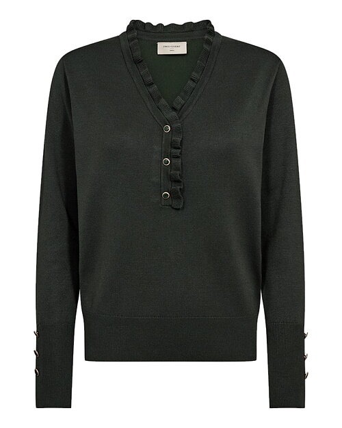 Jumper Katie v-ringad med knappar dark forest mossgrön