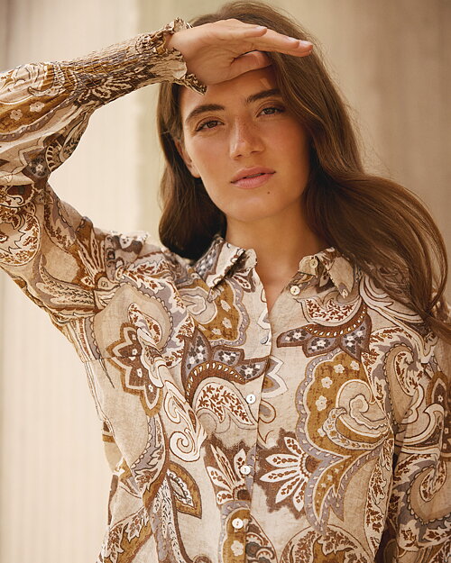 Skjortblus Lotta paisleymönstrad beige/kamel - 6