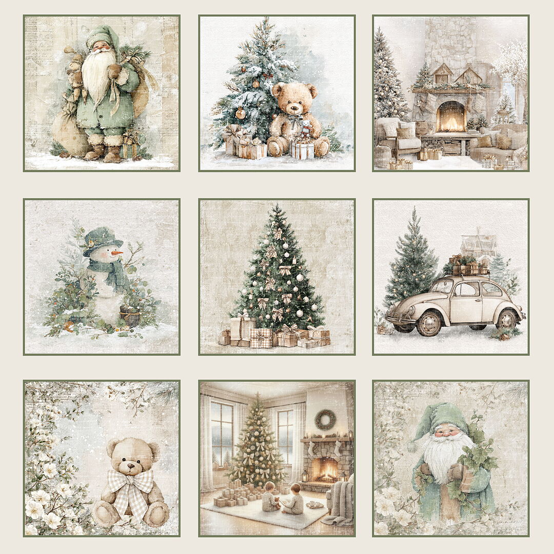 Reprint - Printed  papper 12x12 - Tags - Cozy Winter Collection 