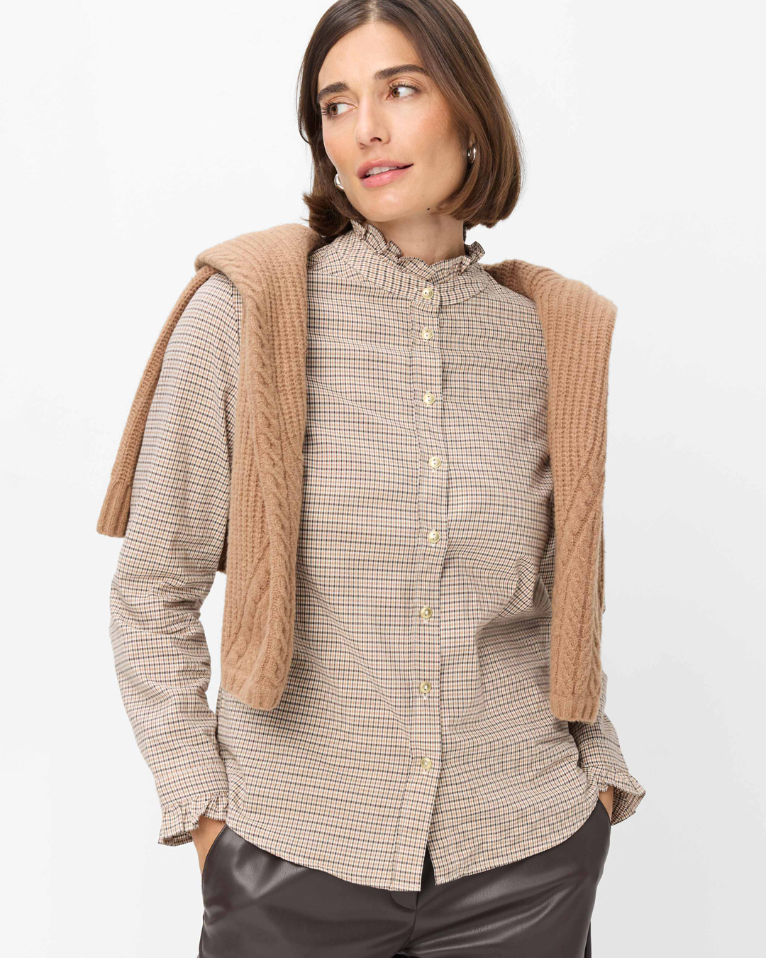 Skjorta Victoria smårutig brun/beige