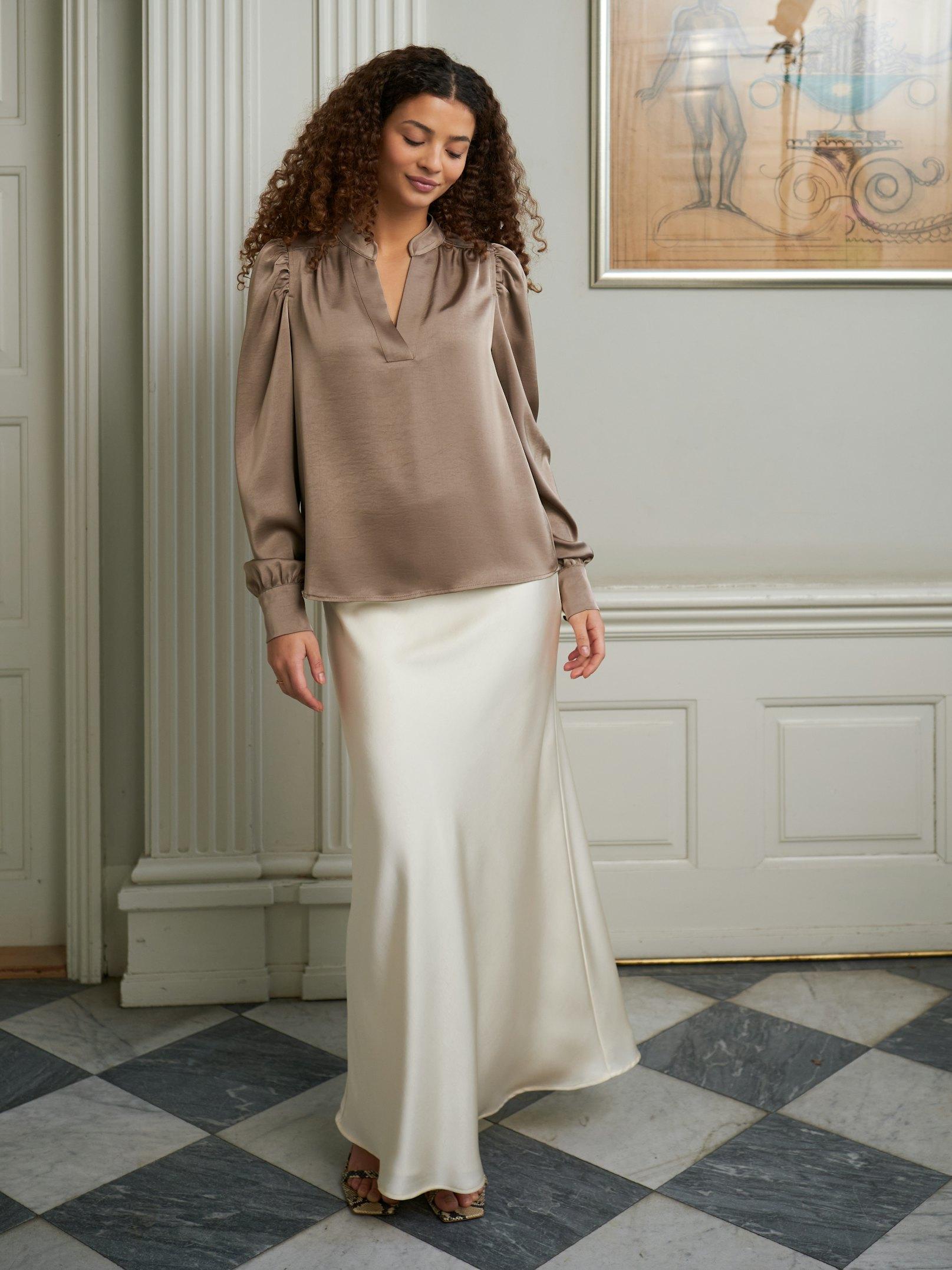 Rosslyn Heavy Sateen Blouse Dark Taupe - 7