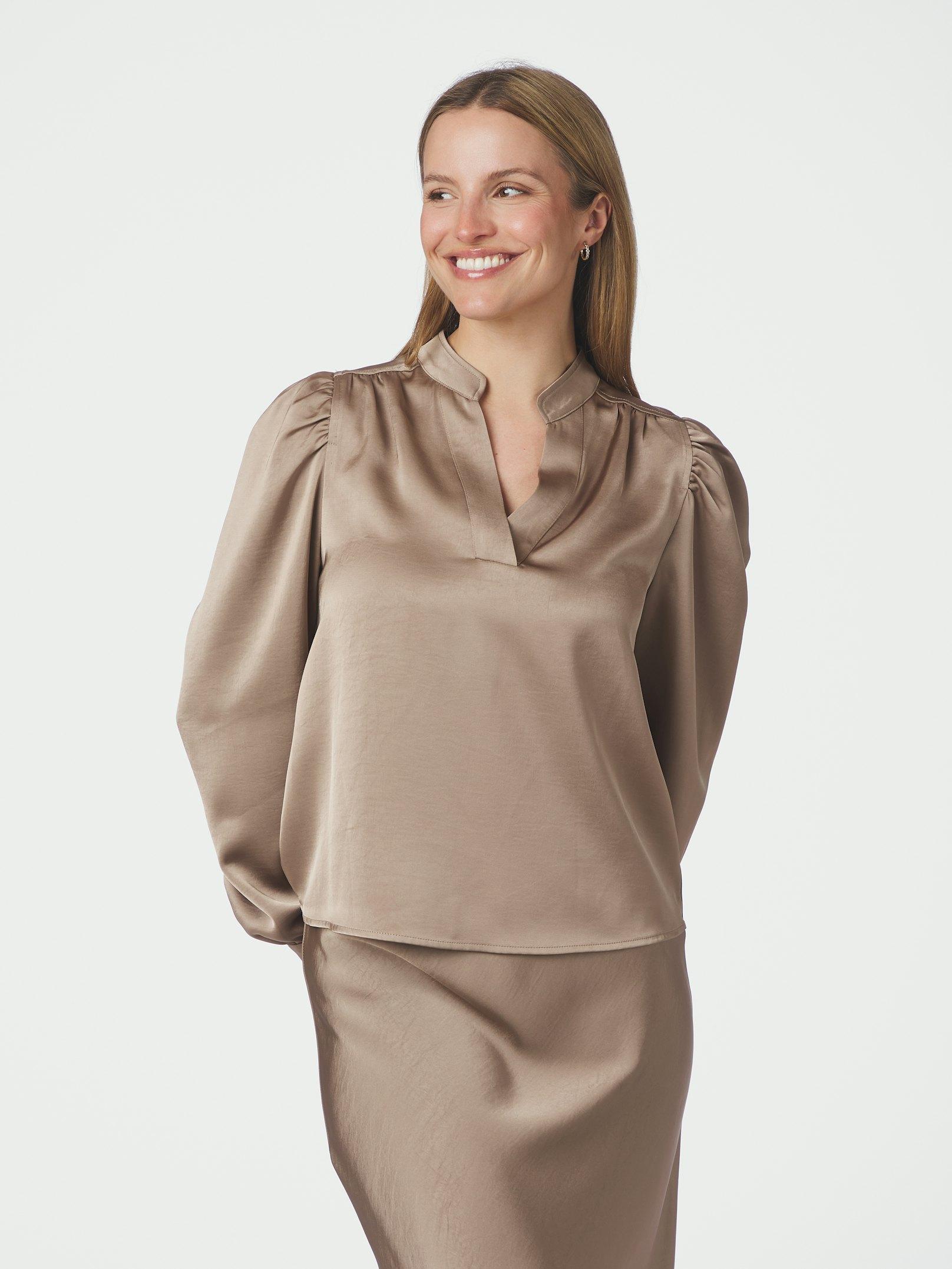 Rosslyn Heavy Sateen Blouse Dark Taupe - 3