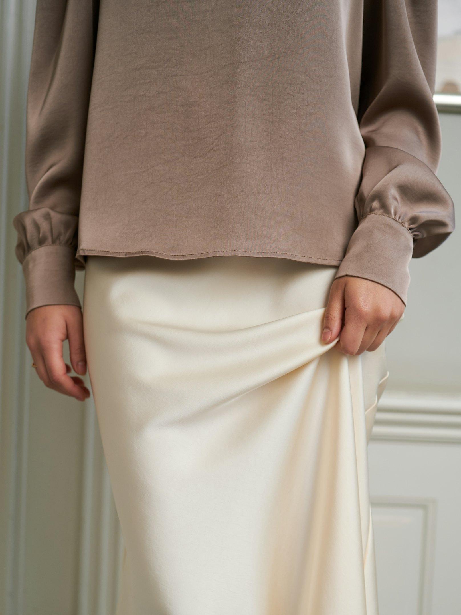 Rosslyn Heavy Sateen Blouse Dark Taupe - 9