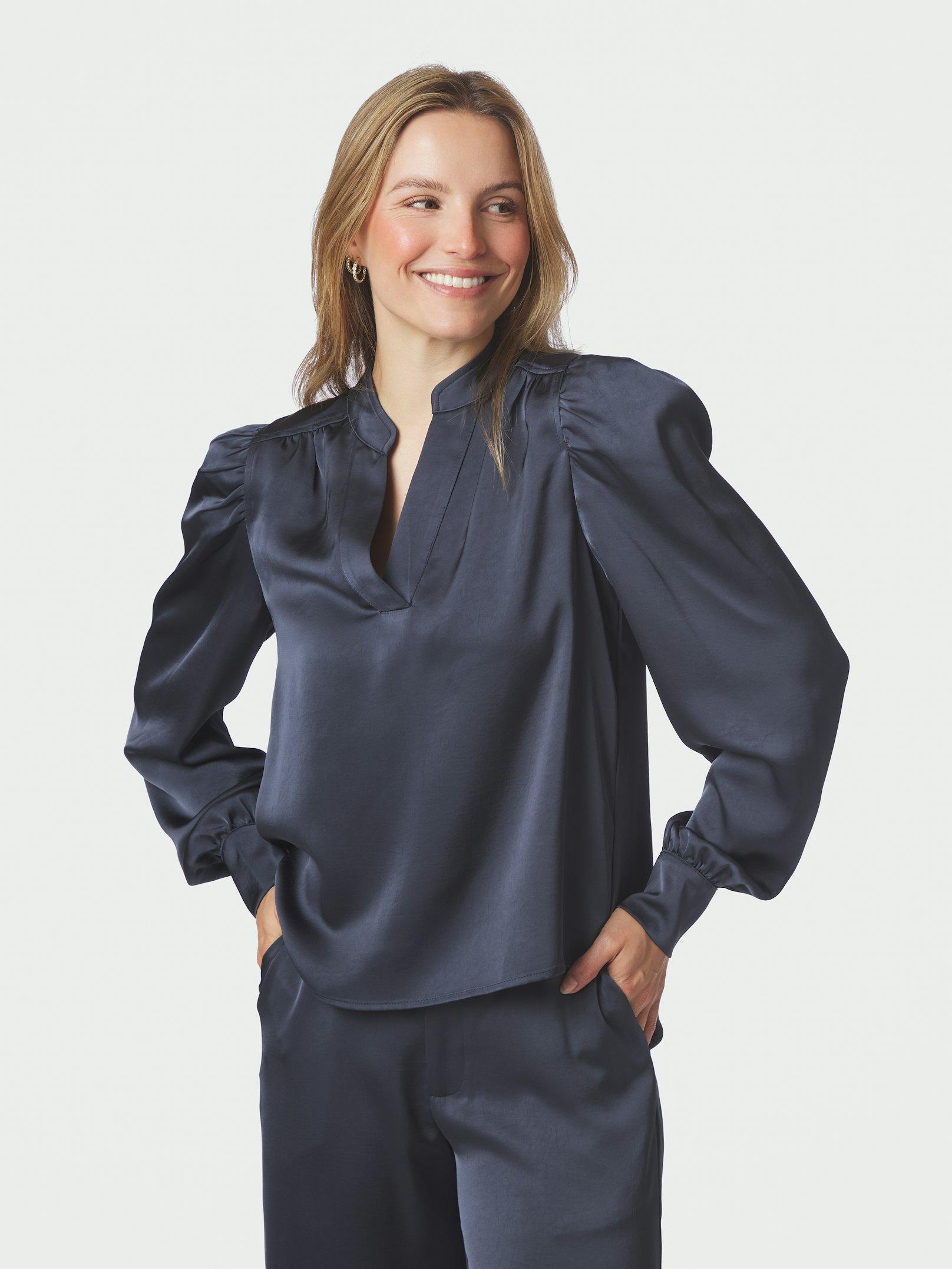 Rosslyn Heavy Sateen Blouse Midnight Blue - 3
