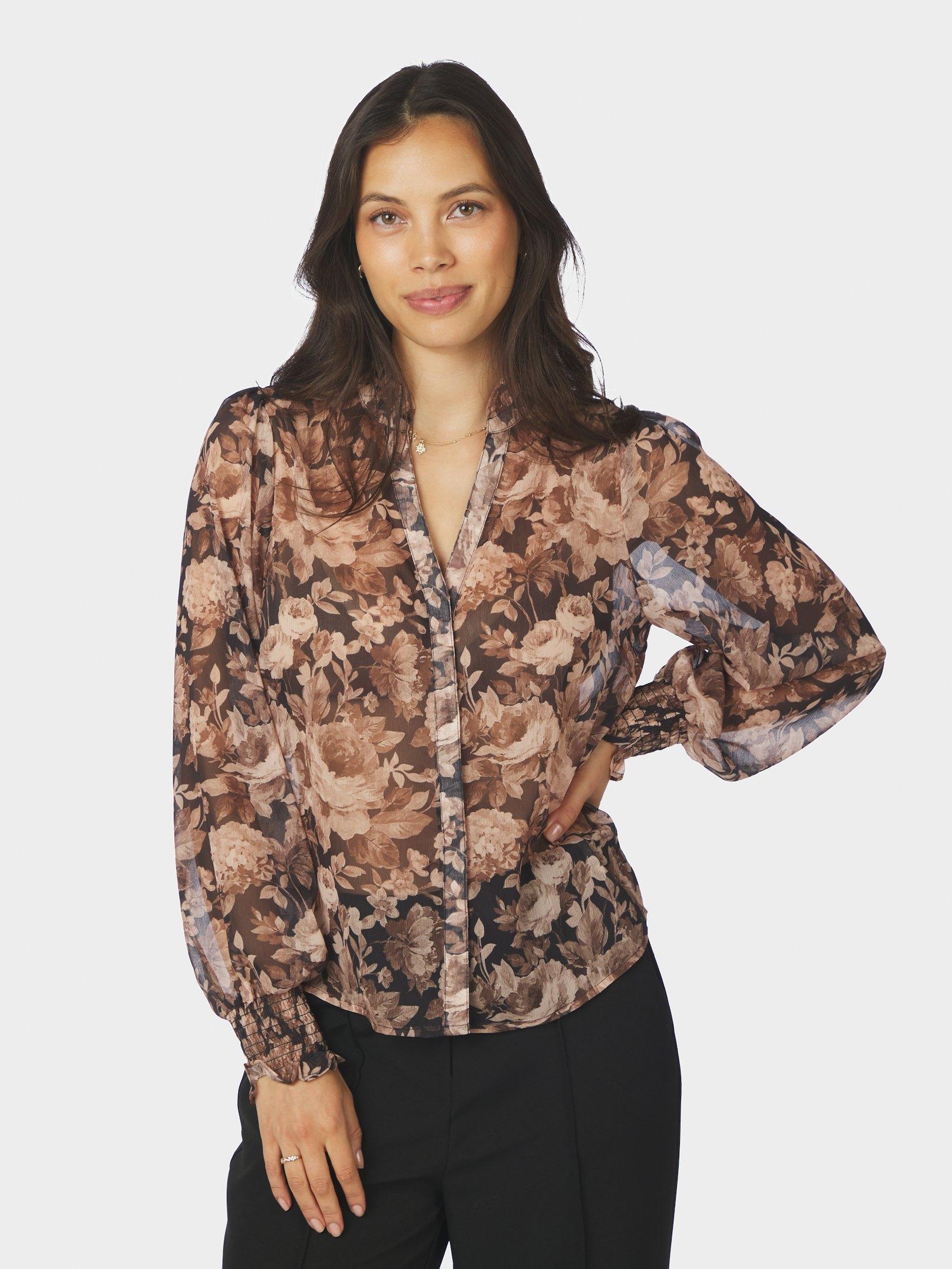 Delsie Vintage Flower Shirt Black Sand - 3