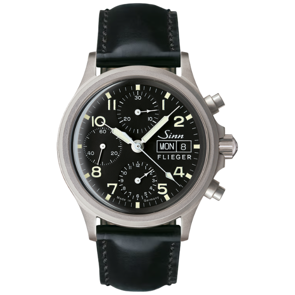 Sinn 356 Pilot vintage svart läderband med svarta sömmar 356.020 