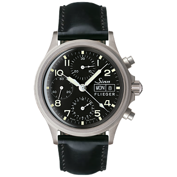 Sinn 356 Pilot vintage svart läderband med svarta sömmar 356.020 