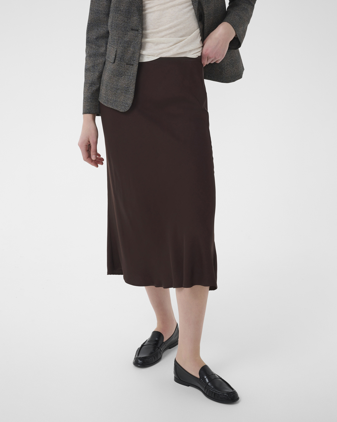 Kjol Candice midi resår i midjan brun
