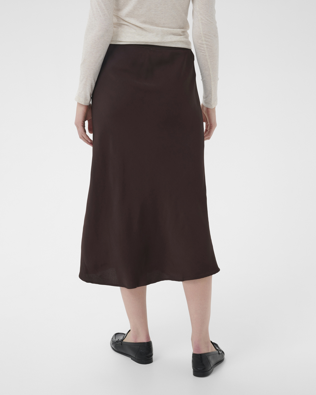 Kjol Candice midi resår i midjan brun - 2