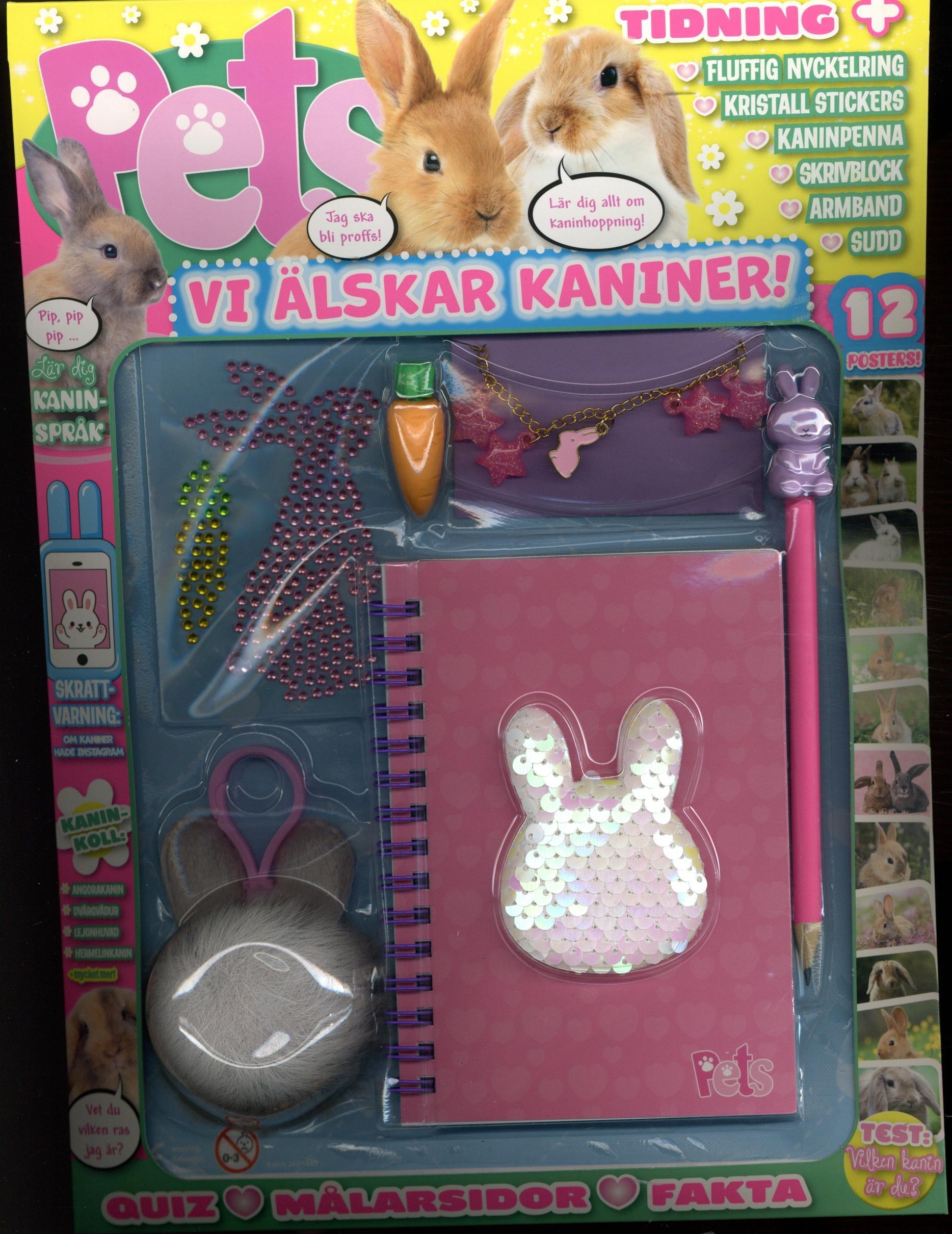 Aktivitetspåse nr 4 2026, Pets med nyckelring, kristall stickers, kaninpenna mm