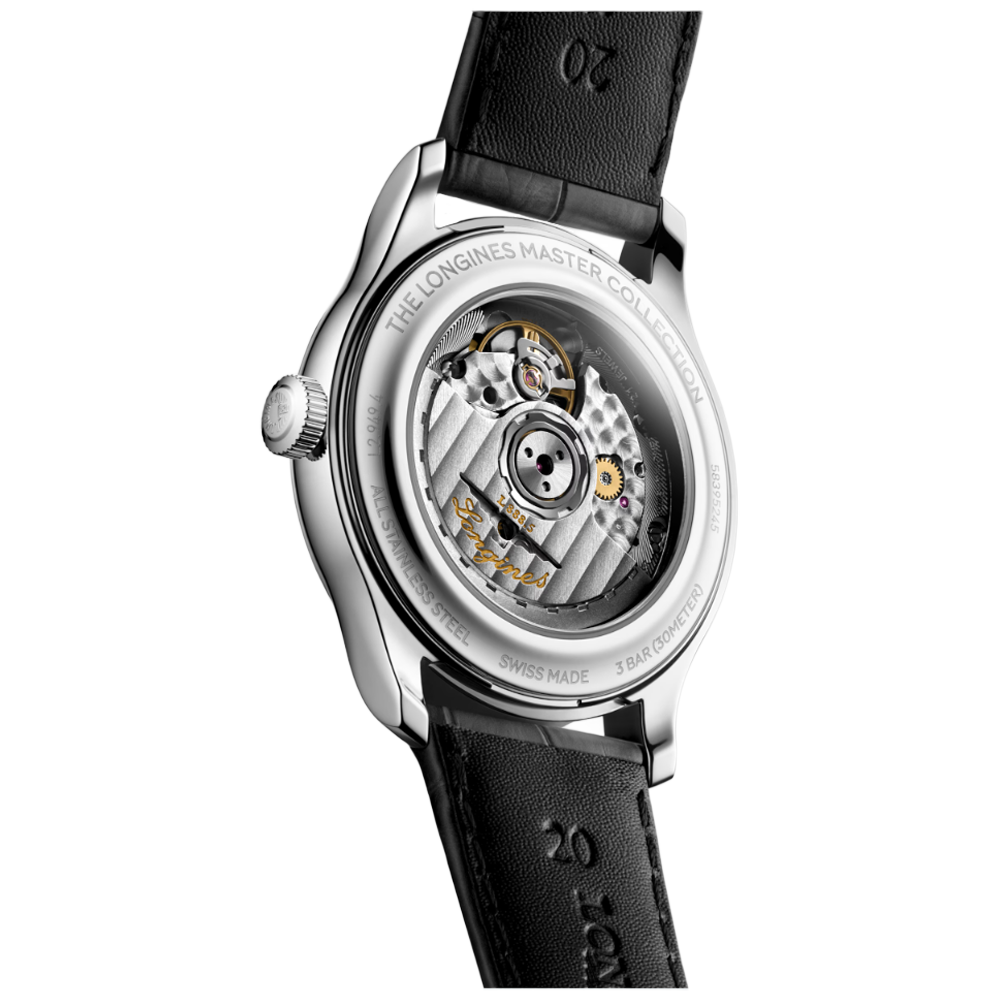 Longines L2.949.4.99.2 Master Collection 39 ljusblå alligatorband baksida