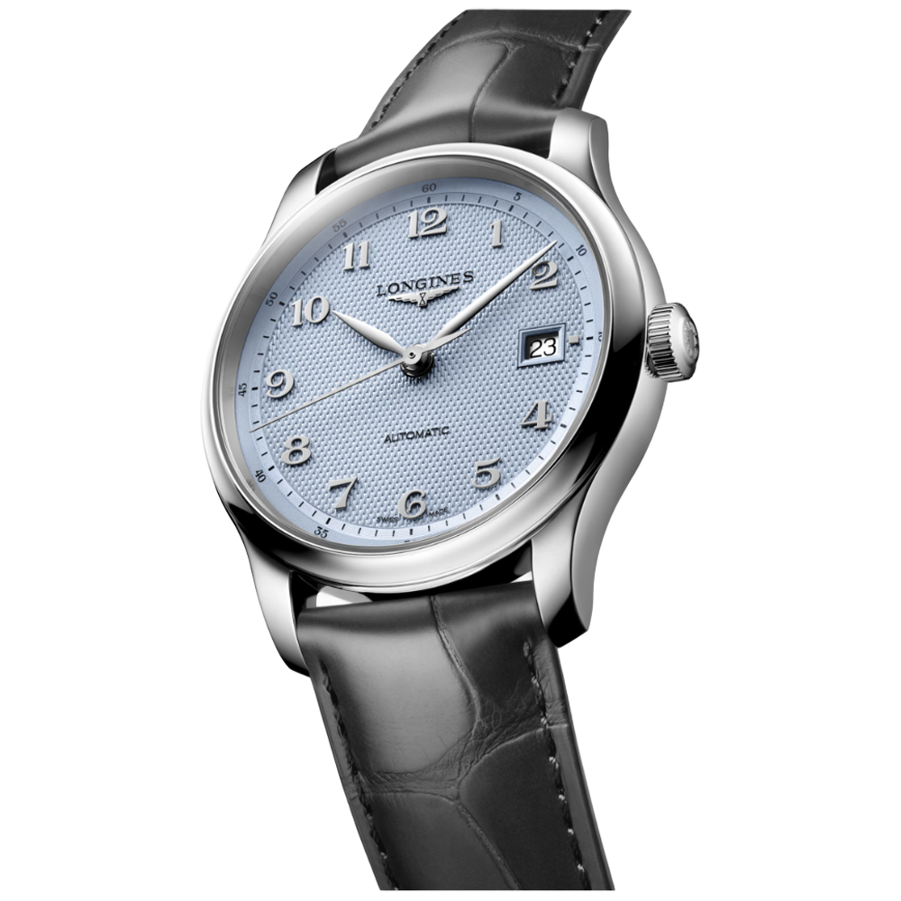 Longines L2.950.4.99.2 Master Collection 41 ljusblå med alligatorband sida