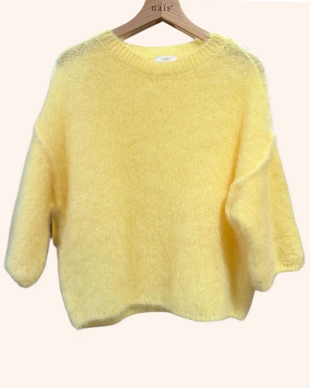 Mohairjumper kort ärm rundringning gul
