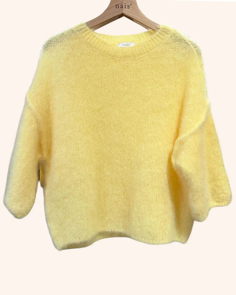 Mohairjumper kort ärm rundringning gul