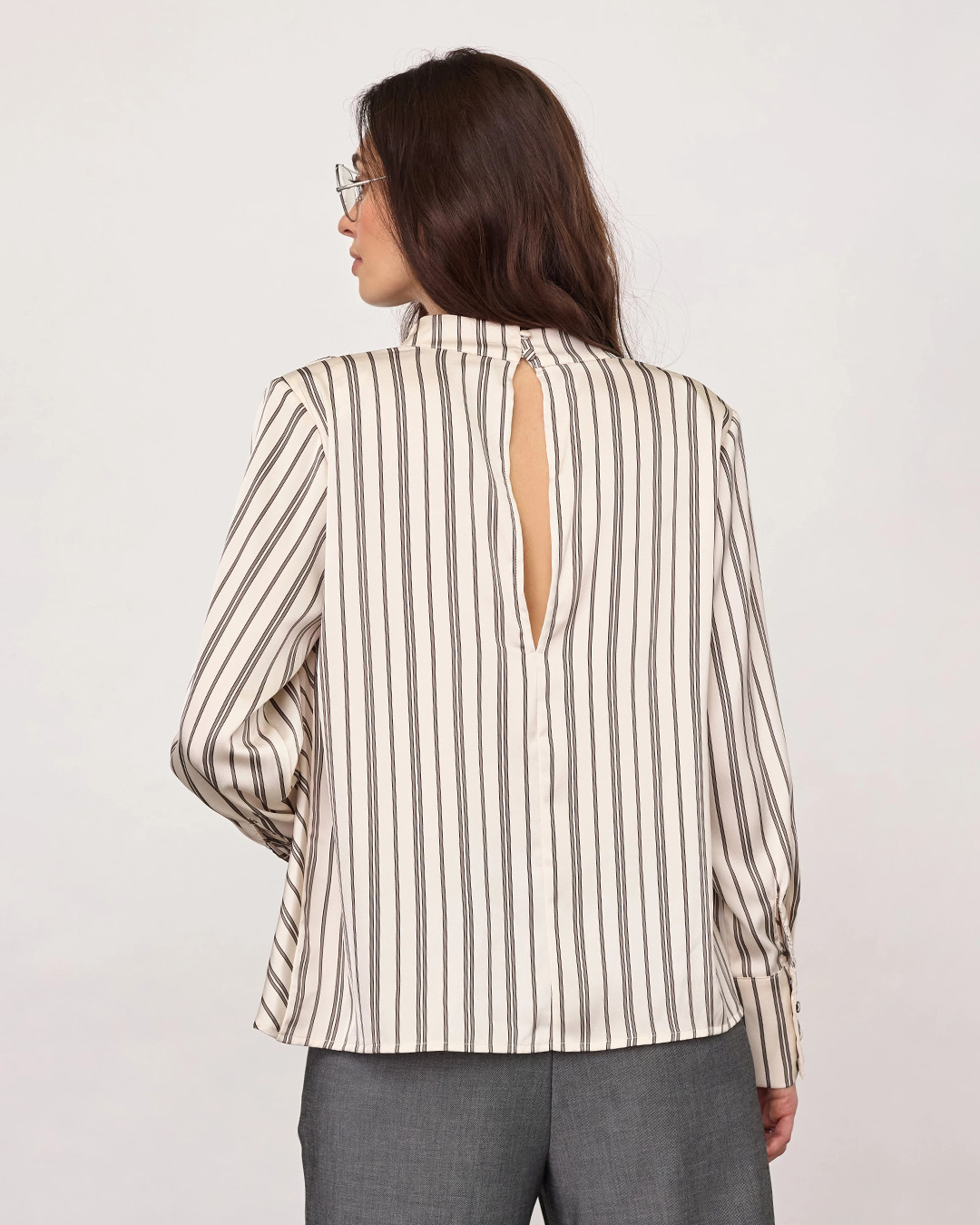 Blus Helly knappar på sidan randig ljusbeige/grå - 2