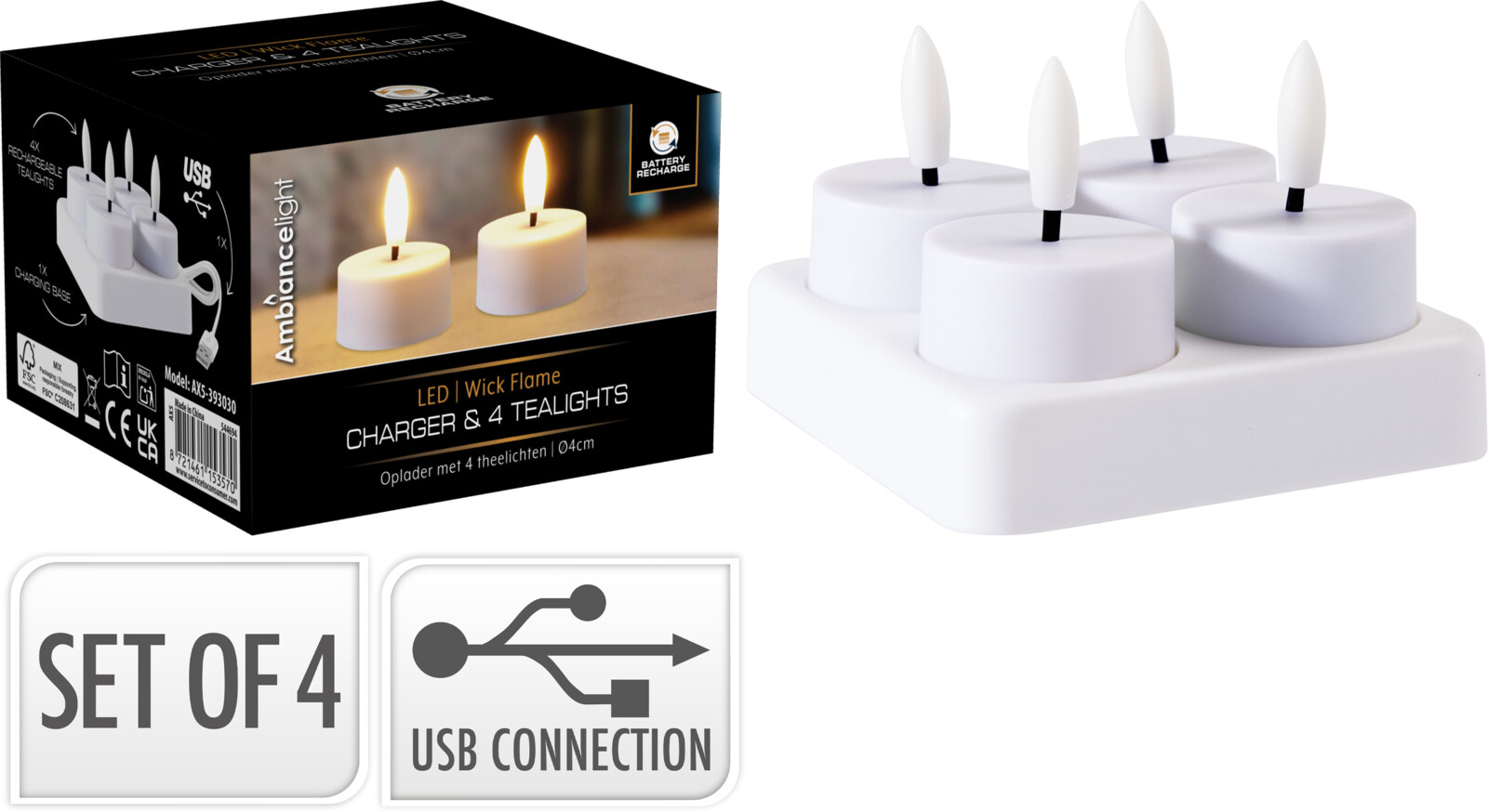 Uppladdningsbara LED-ljus 4-pack