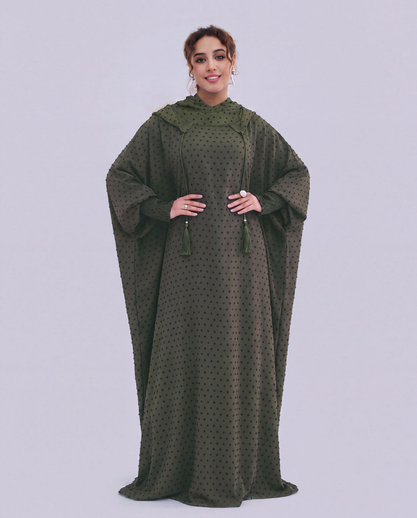 Hoodie-abaya med luva - Olivgrön