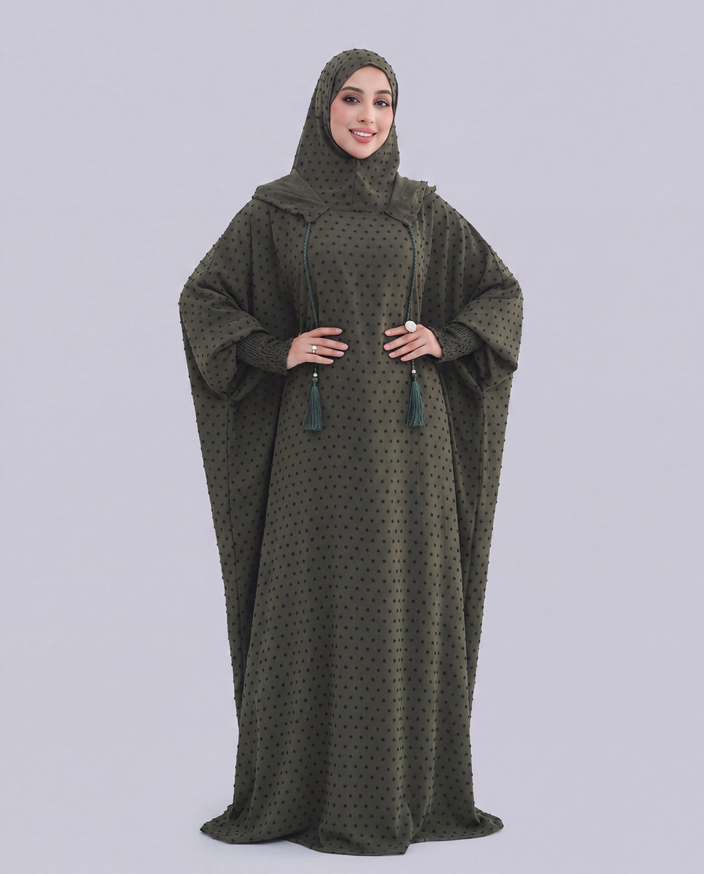 Hoodie-abaya med luva - Olivgrön - 2
