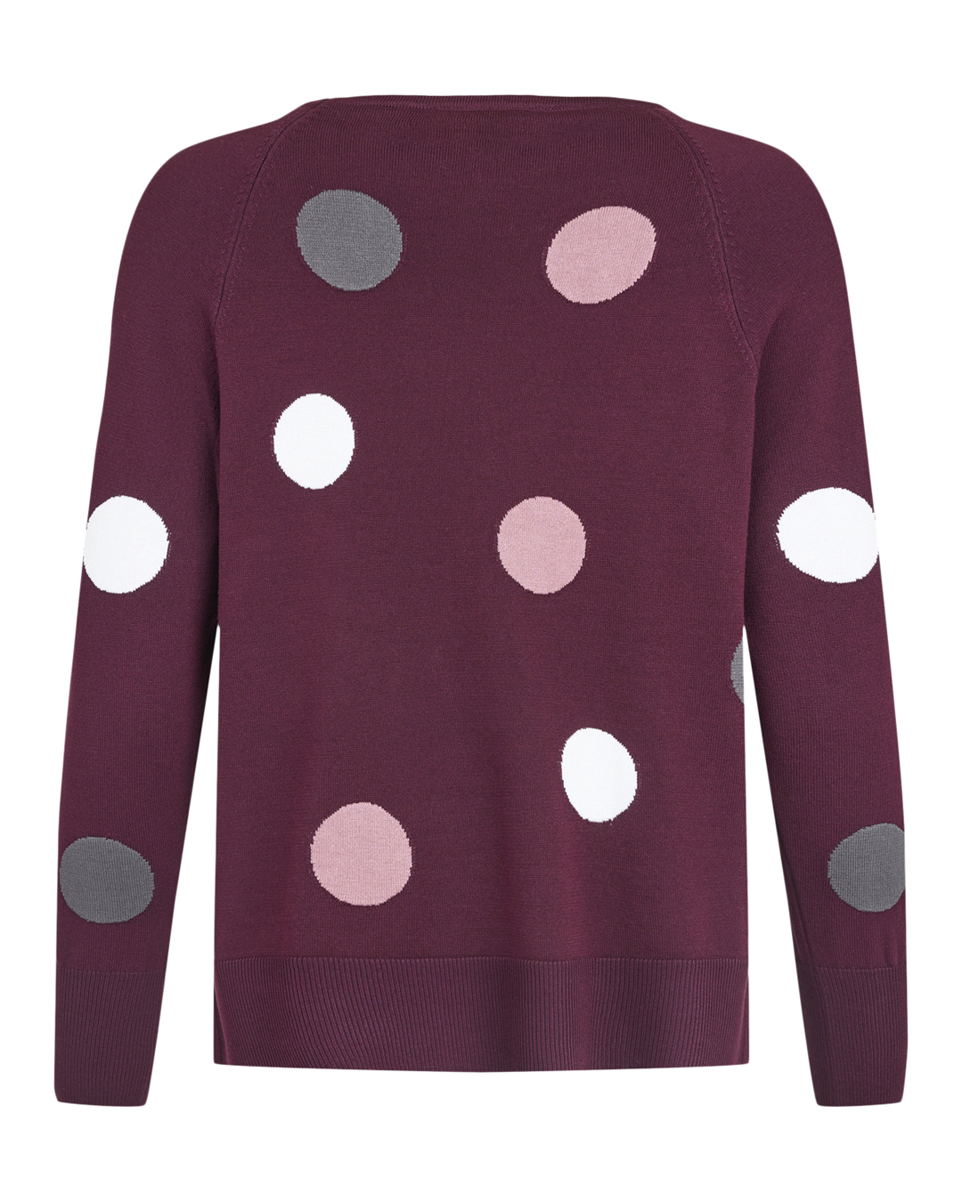 Jumper vinröd med prickar i grått/vitt/rosa - 3