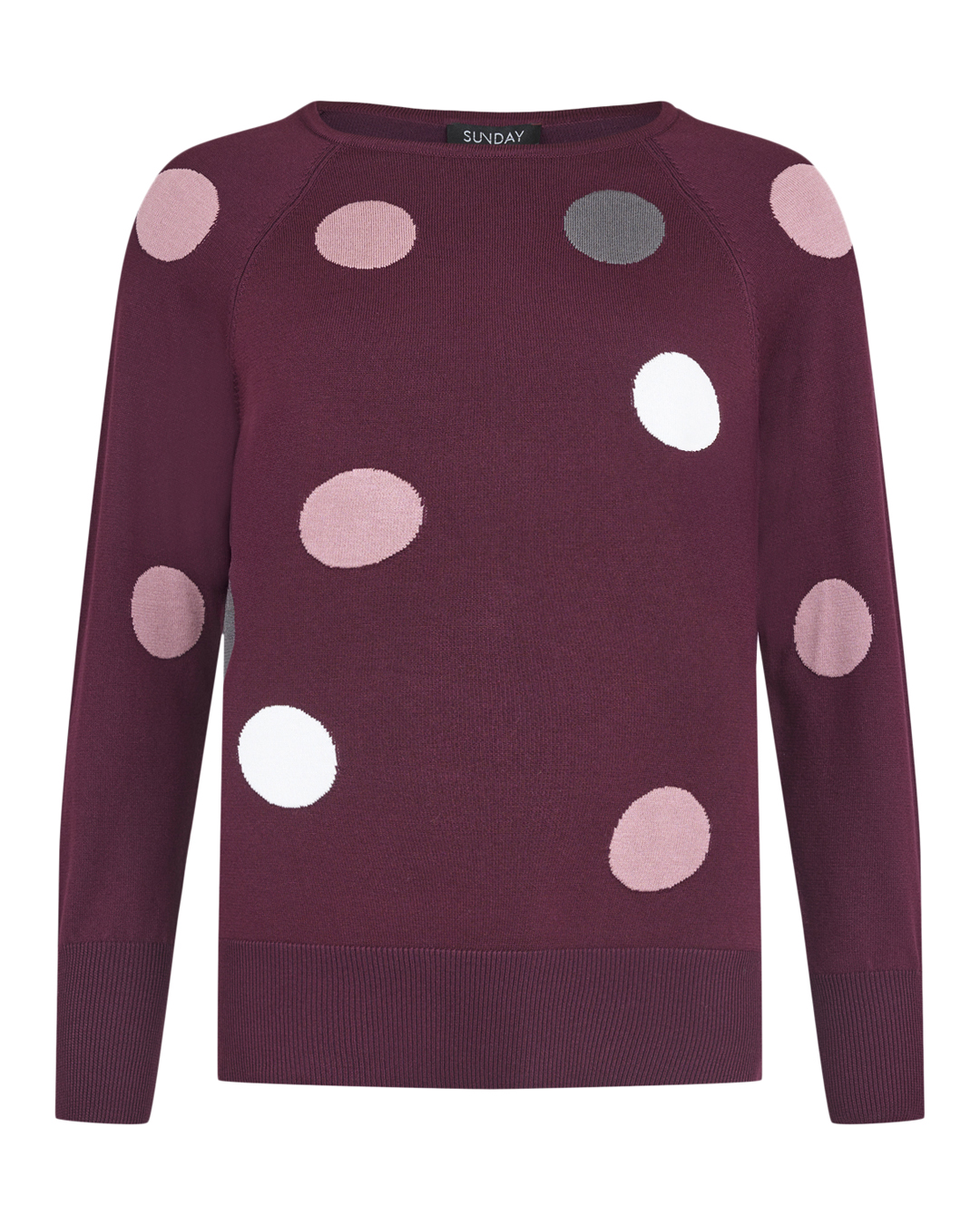 Jumper vinröd med prickar i grått/vitt/rosa - 2