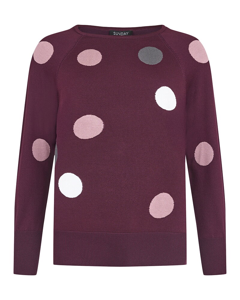 Jumper vinröd med prickar i grått/vitt/rosa