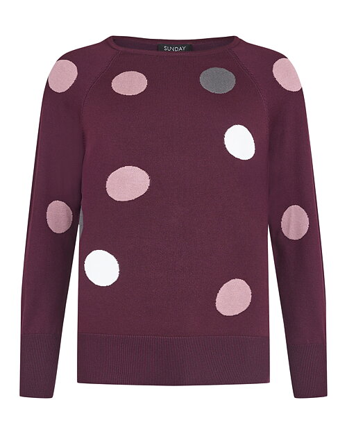 Jumper vinröd med prickar i grått/vitt/rosa - 2