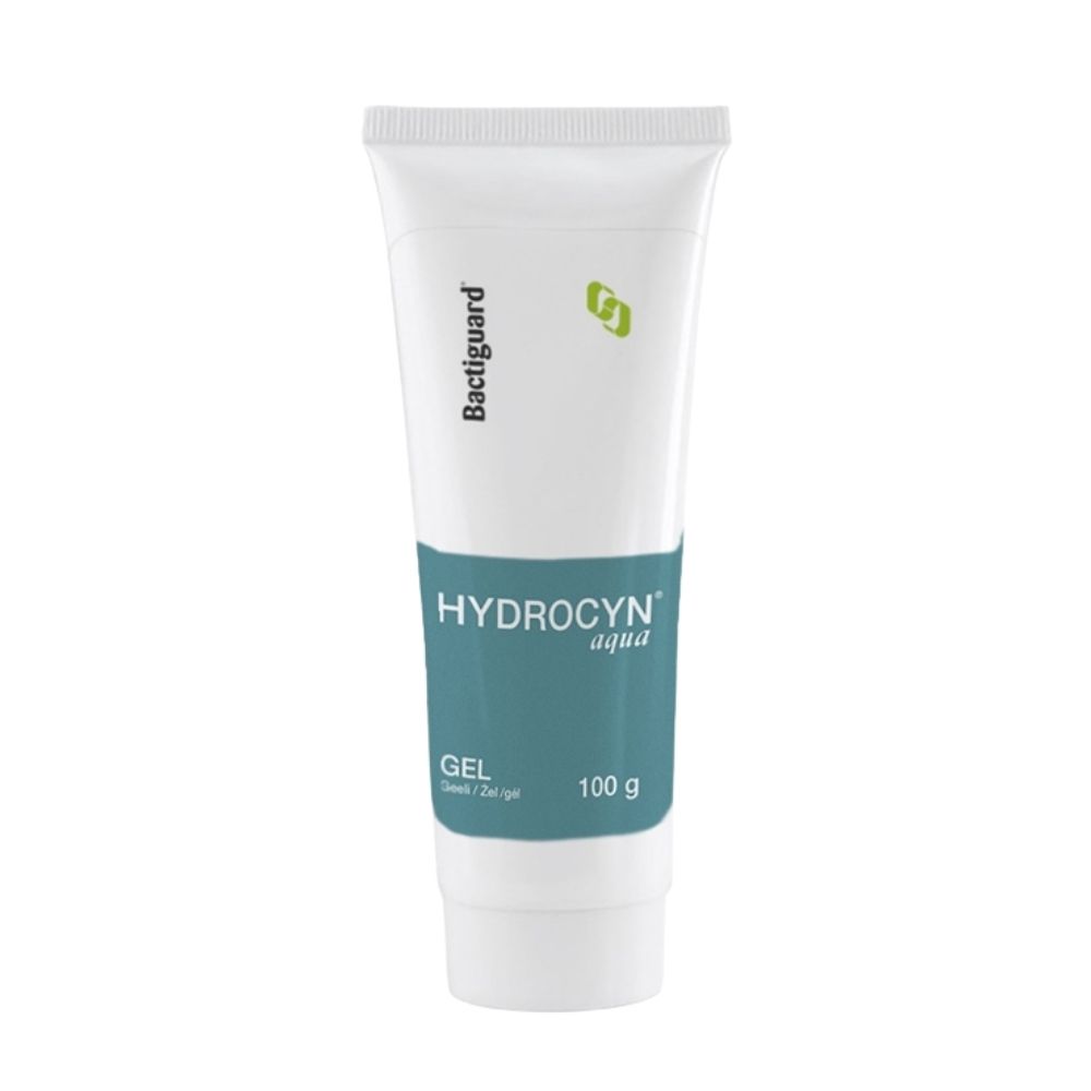 Hydrocyn Aqua Sårgel 100 g tub från Bactiguard stående upprätt.