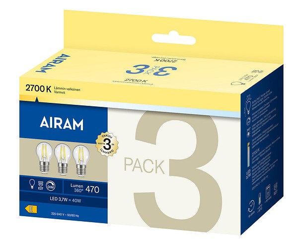 FILAMENT LED KLOTLAMPA 470LM E27, DIMBAR 3-PACK - 2