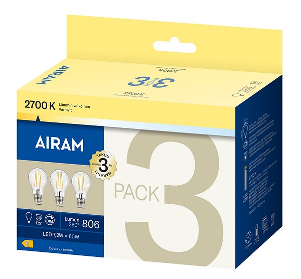 FILAMENT LED KLOTLAMPA 806LM E27, DIMBAR 3-PACK - 2