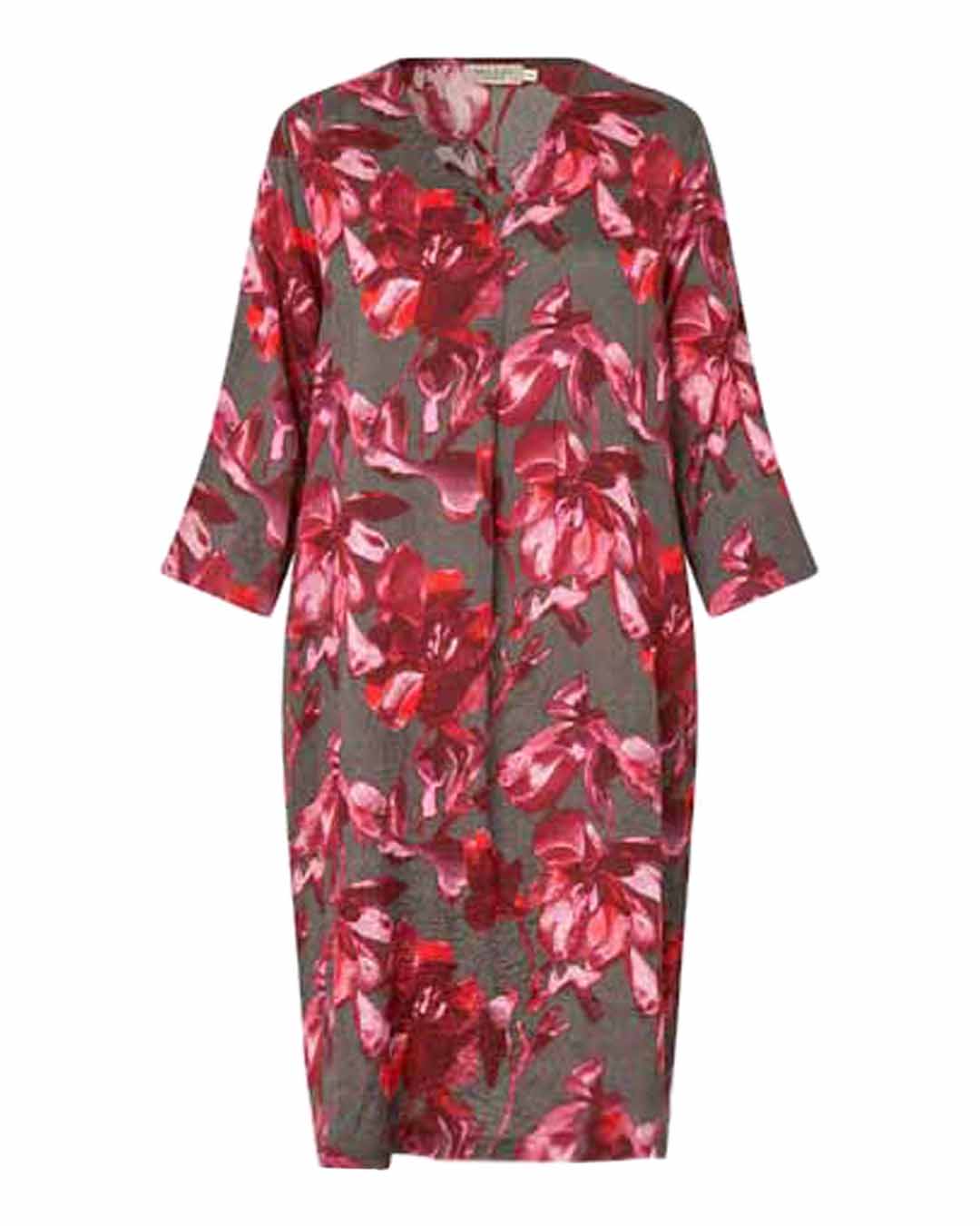 Klänning Nodetta blommig grå/röd/rosa