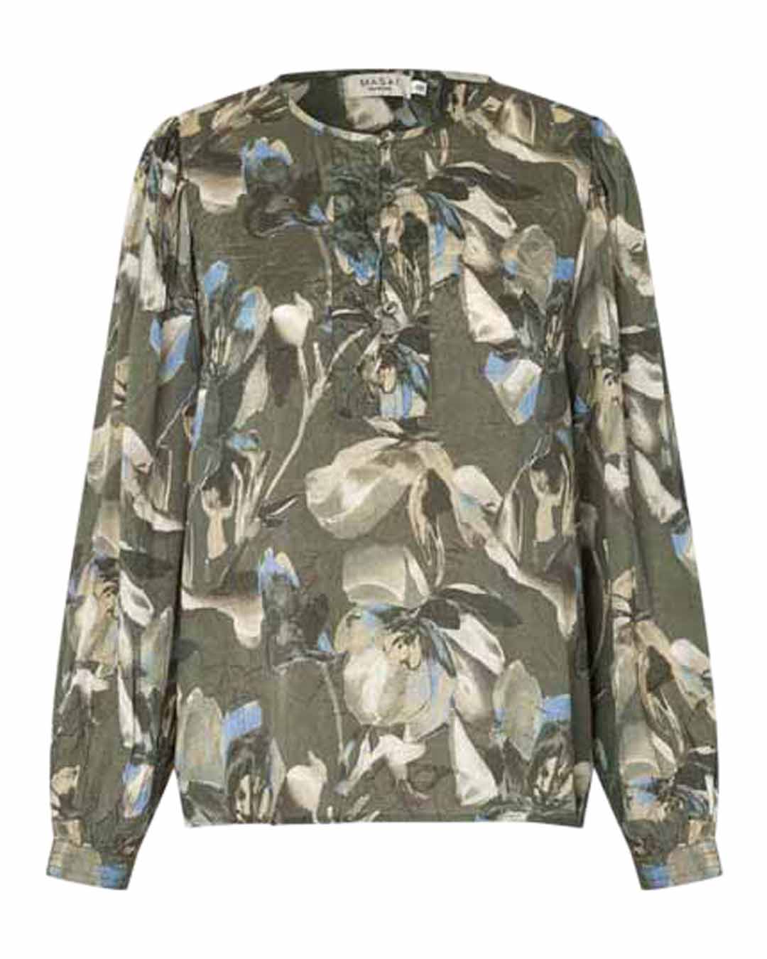 Blus Darya blommig olivgrön/blå/beige - 5