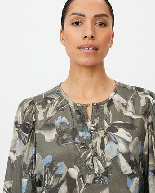 Blus Darya blommig olivgrön/blå/beige - 3
