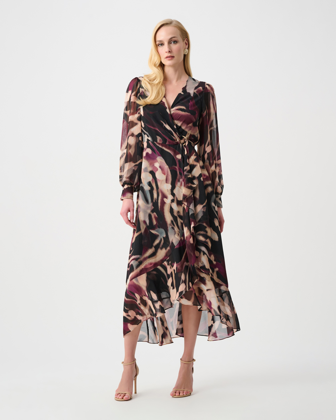 Chiffongklänning mönstrad vinröd/rosa/svart/beige - 4