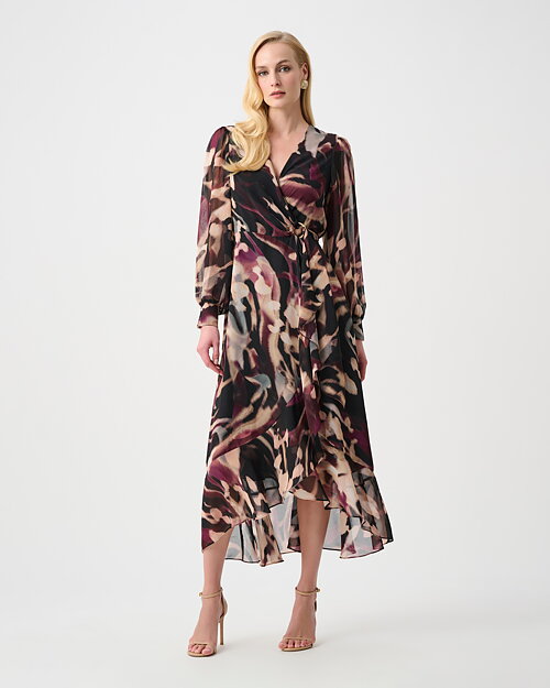 Chiffongklänning mönstrad vinröd/rosa/svart/beige - 4