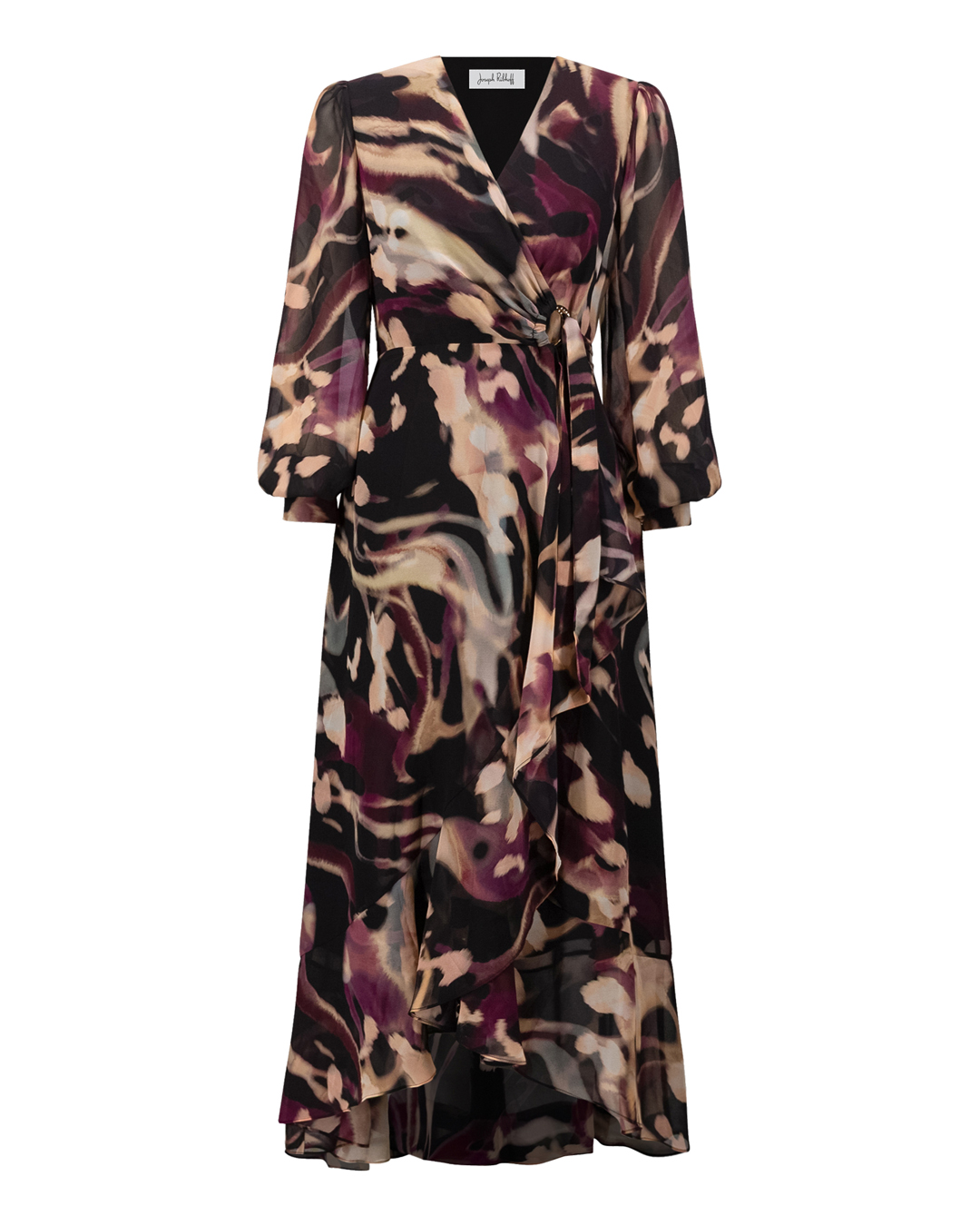 Chiffongklänning mönstrad vinröd/rosa/svart/beige - 5