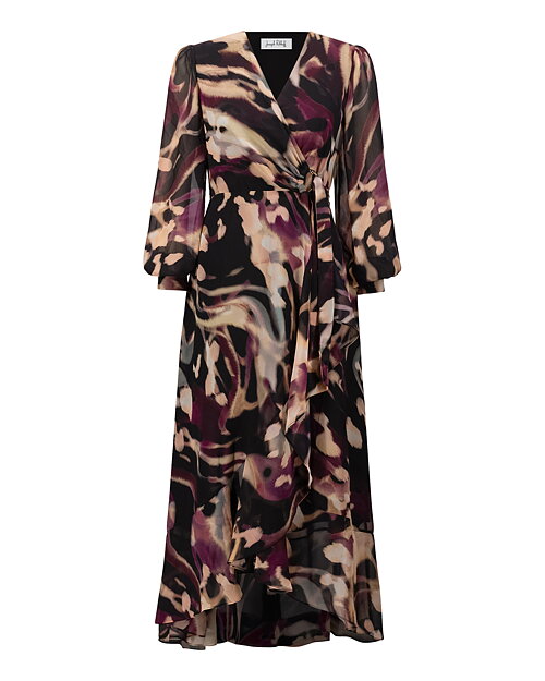 Chiffongklänning mönstrad vinröd/rosa/svart/beige - 5