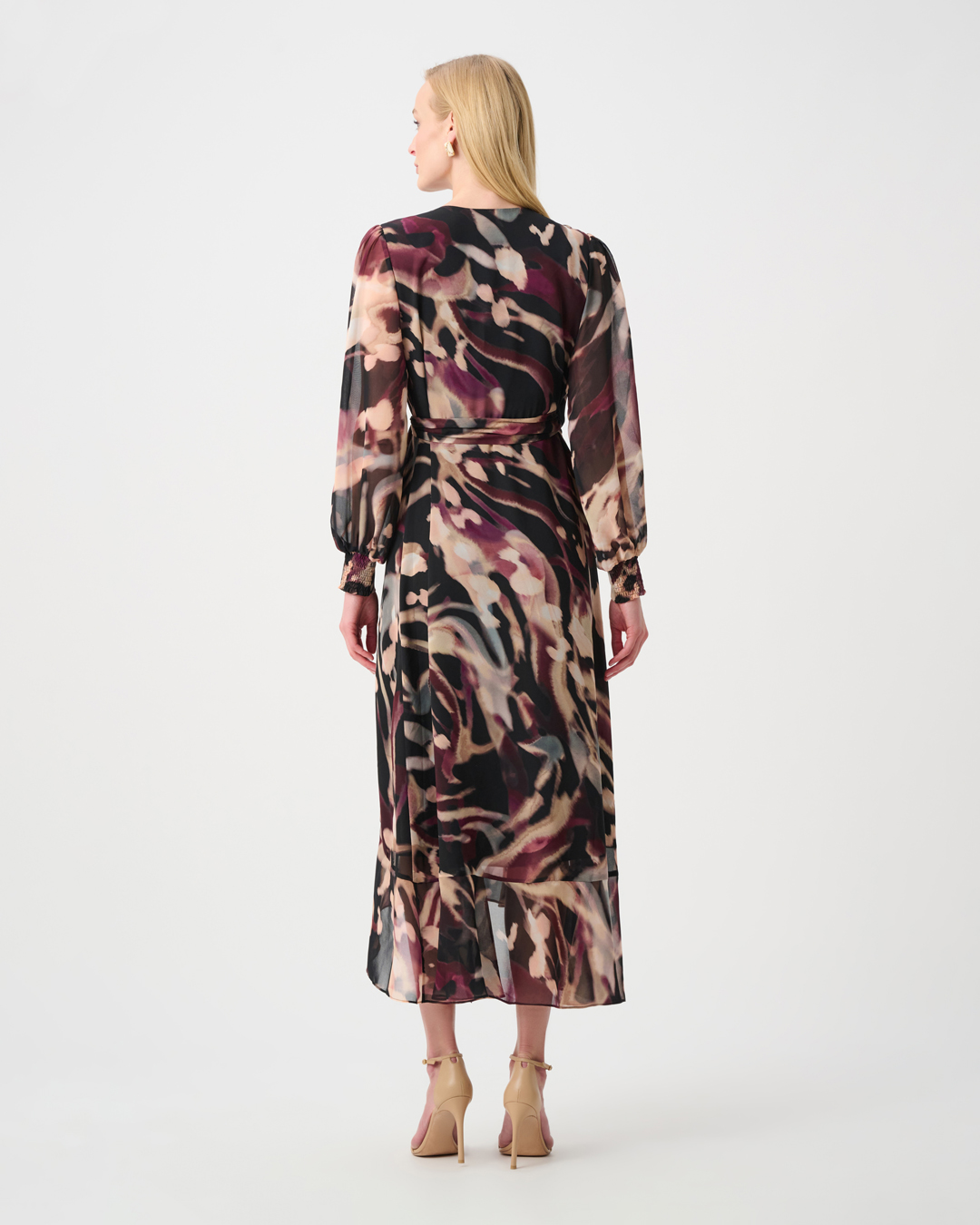 Chiffongklänning mönstrad vinröd/rosa/svart/beige - 2