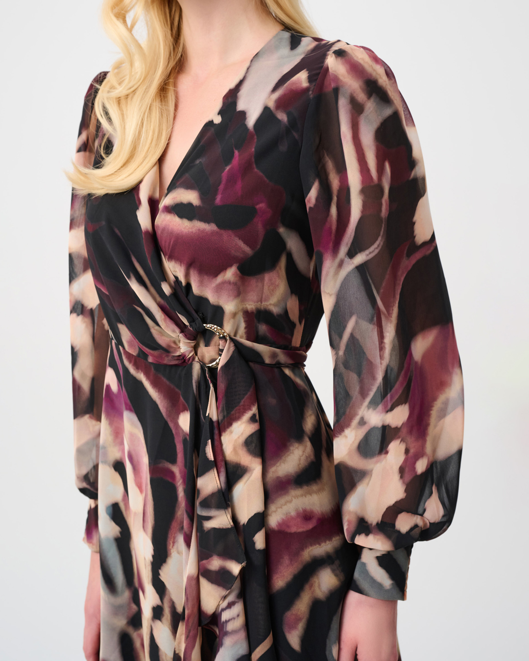 Chiffongklänning mönstrad vinröd/rosa/svart/beige - 3