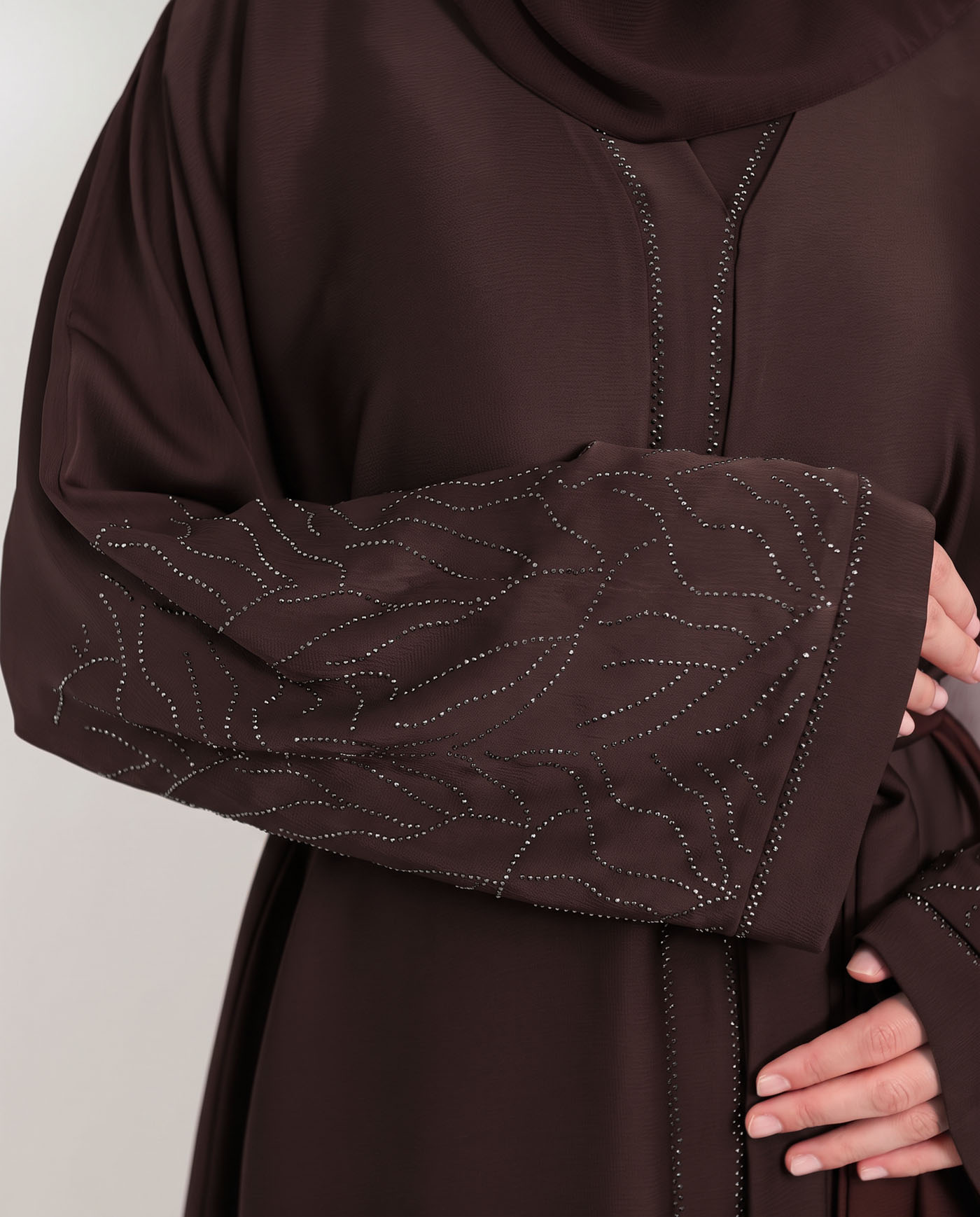 Abaya - Stone Decorated - Dark Brown - 2