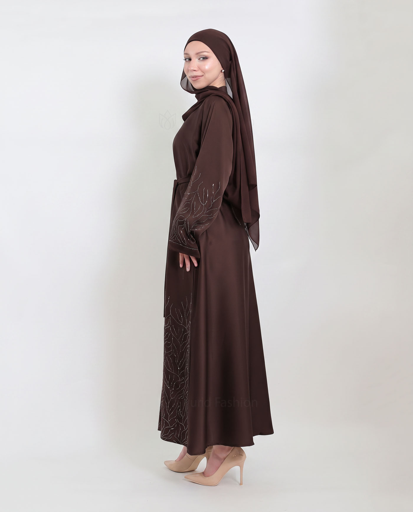 Abaya - Stone Decorated - Dark Brown - 3