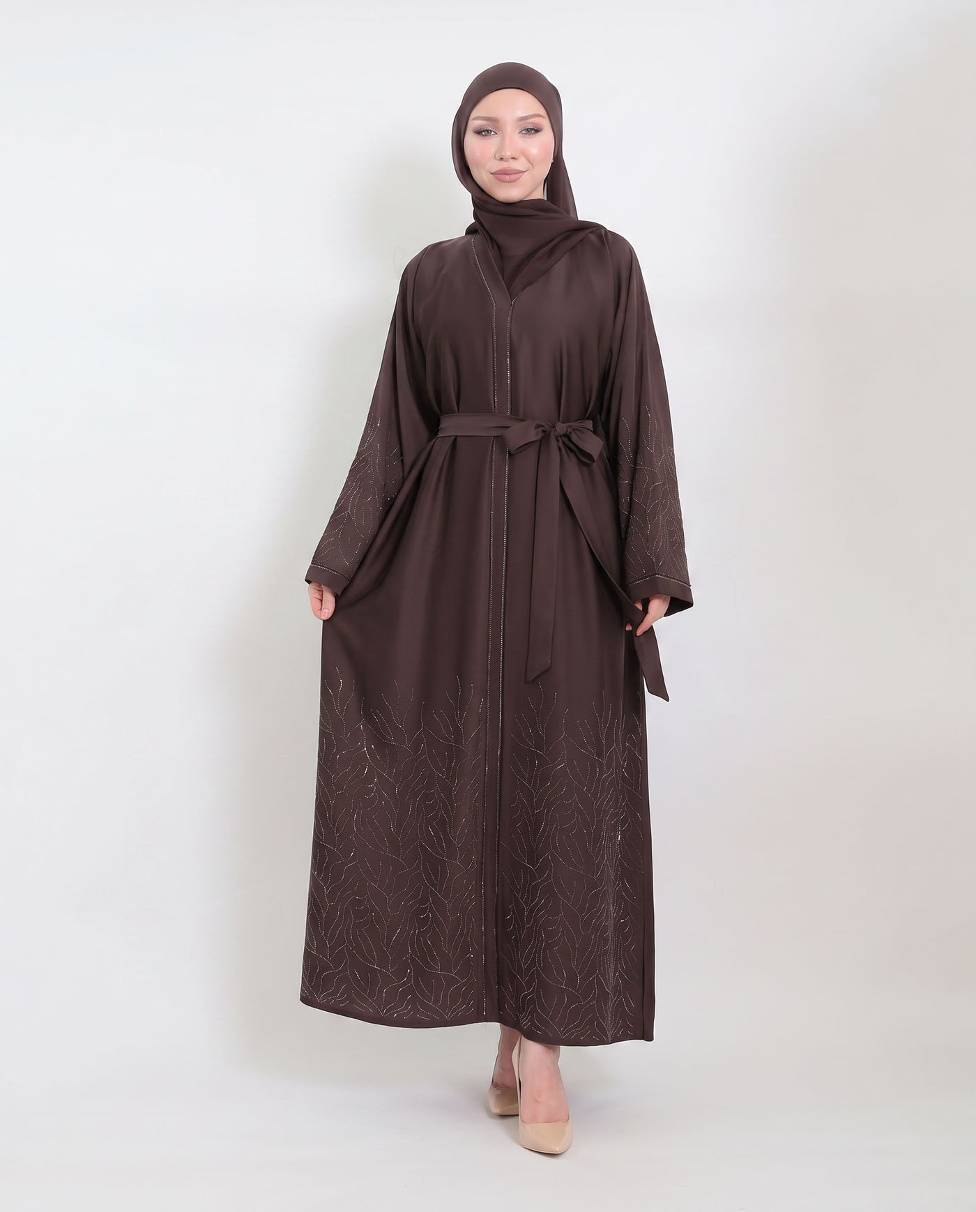 Abaya - Stone Decorated - Dark Brown