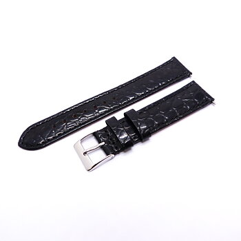 Svart 18 mm krokodilmönstrat läderarmband med rostfritt spänne.