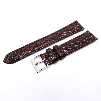 Brunt 18 mm krokodilmönstrat läderarmband med rostfritt spänne.