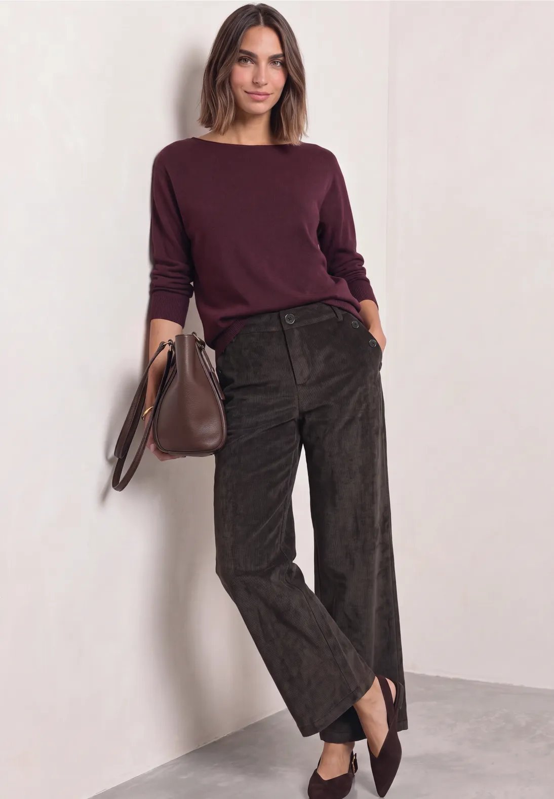 LTD QR Amalia Corduroy Pants - Black Coffee - Street One - 3