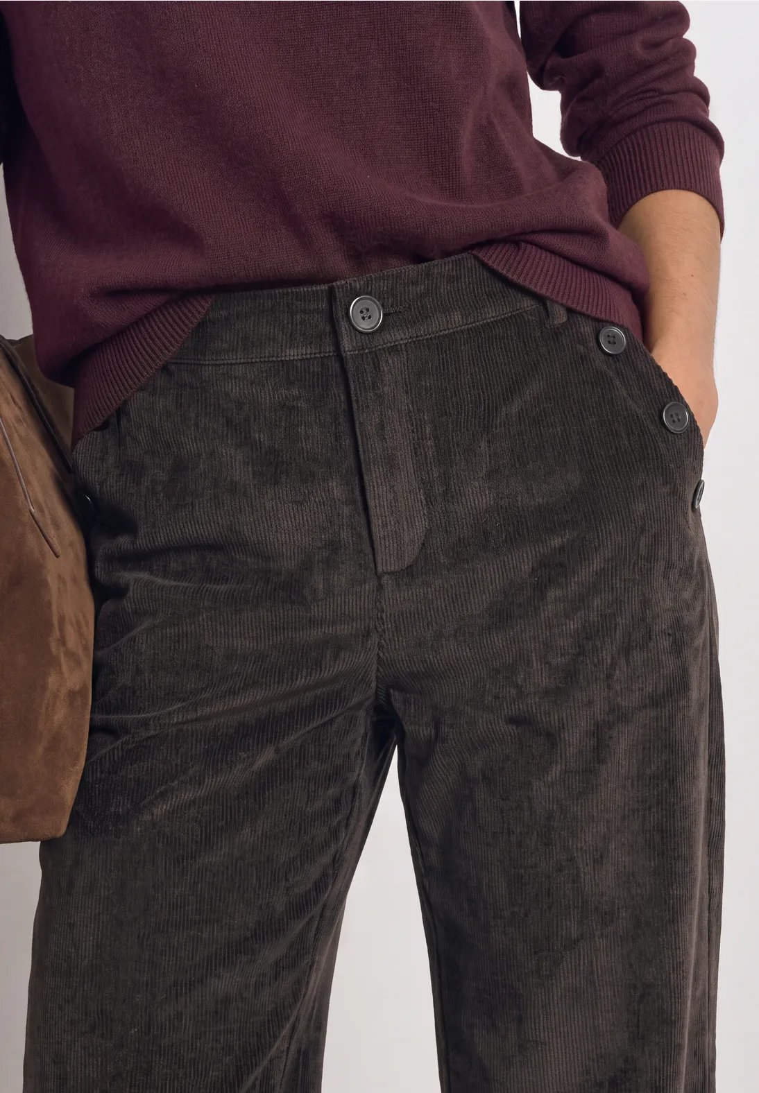 LTD QR Amalia Corduroy Pants - Black Coffee - Street One - 4