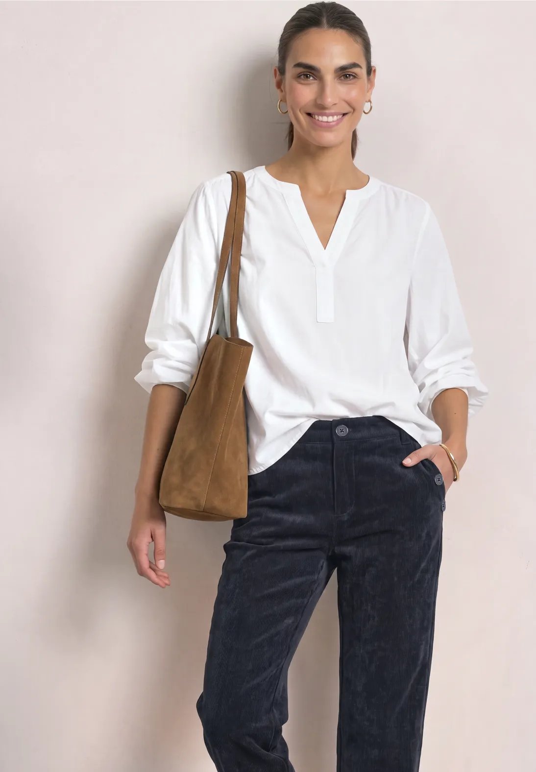 LTD QR Amalia Corduroy Pants - Indigo Blue - Street One - 3