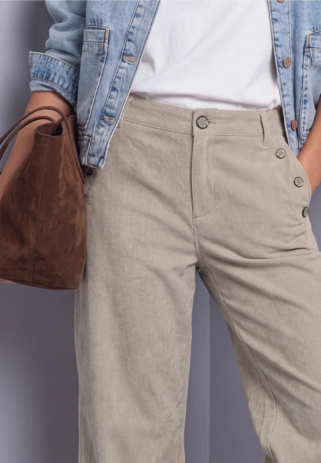 LTD QR Amalia Corduroy Pants - Fading Sand - Street One